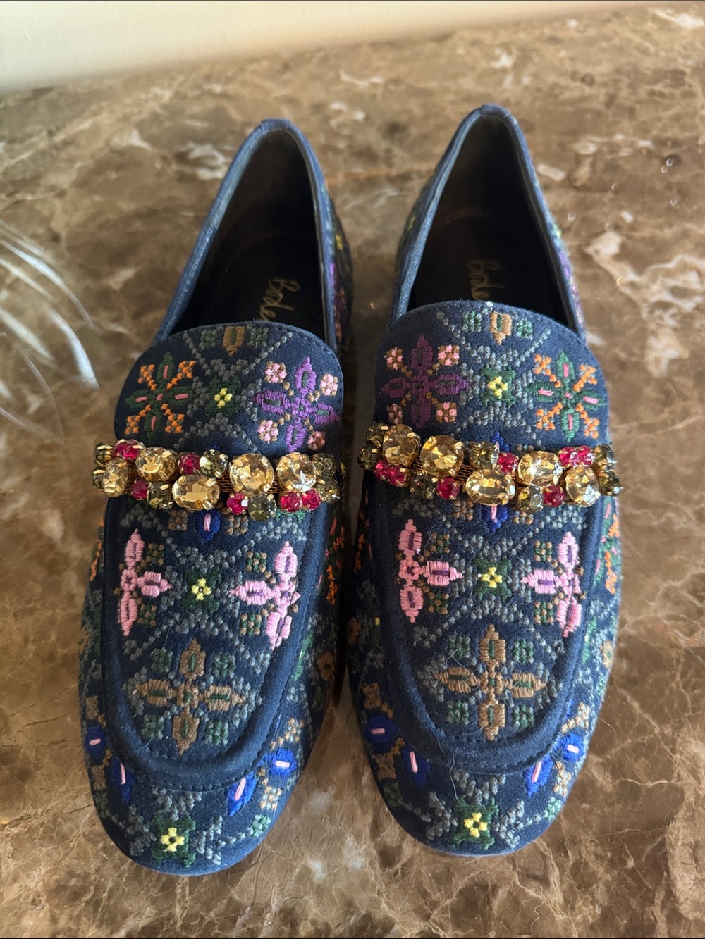Biden Embellished Floral Navy Loafers - Women